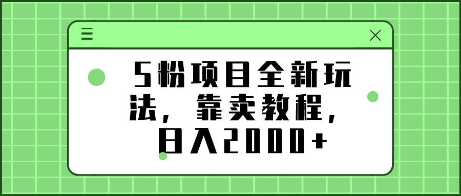 S粉项目全新玩法,靠卖教程,日入2000+