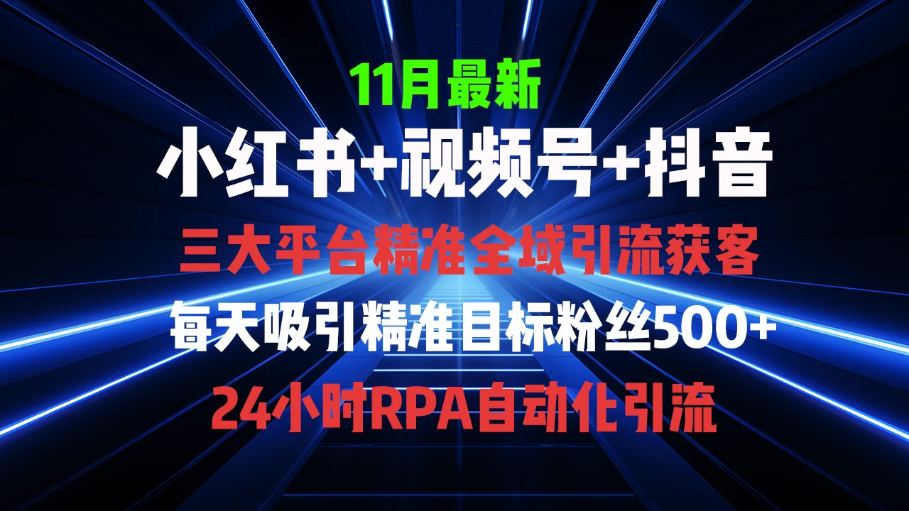 11月最新,全域多平台引流私域打法,小红书,视频号,<strong>抖音</strong>全自动引流获客,截流自热双重赋能。