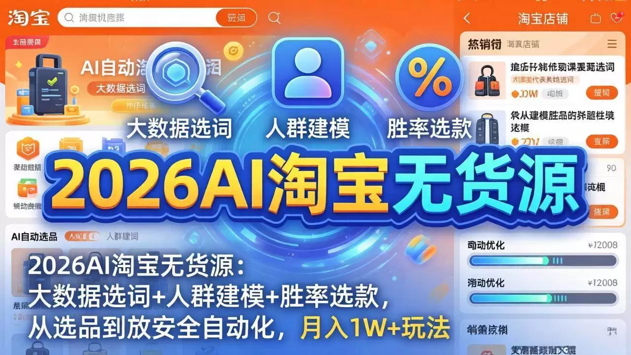2026AI淘宝无货源:从选品到放大全自动化,月入1W+玩法