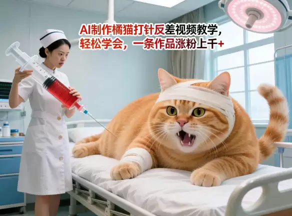 AI制作橘猫打针反差视频教学,轻松学会,一条作品涨粉上千+